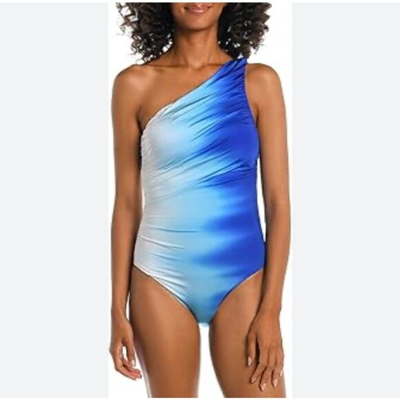 La Blanca Ocean Oasis Shirred One Shoulder One Piece Women's Swimsuit 6 UPF 50+ - Picture 1 of 5